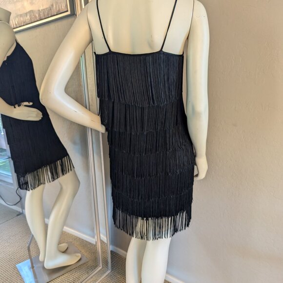 French Connection Flapper Fringe Style Little Black Dress Spaghetti Straps - Picture 9 of 14
